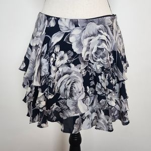 Intermix Mini Silk Skirt Blue Tiered Grey White Floral Size Small
